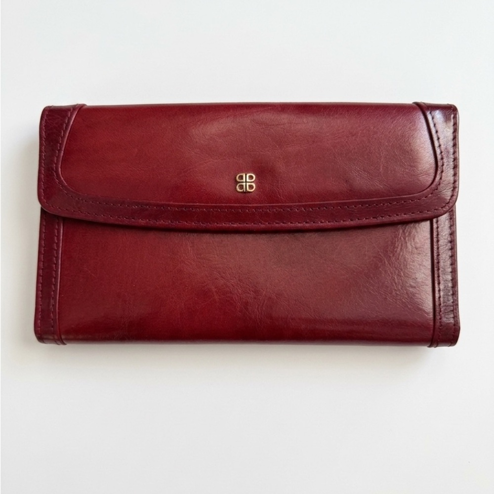 Vintage Bosca Old Leather Continental Checkbook Wallet - Brick Red